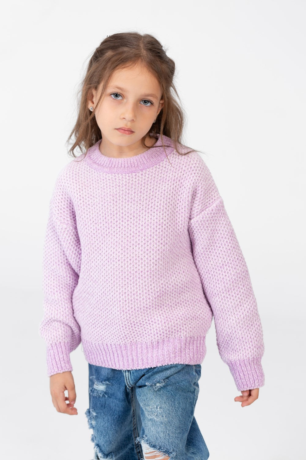 Girl's Velvet Pullover With Round Neck And Long Sleeves