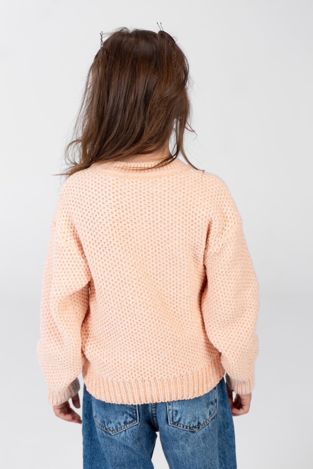 Girl's Velvet Pullover With Round Neck And Long Sleeves