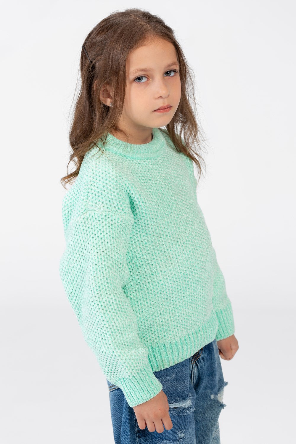 Girl's Velvet Pullover With Round Neck And Long Sleeves