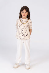 Girls Regular Fit Floral Blouse With A Chain Around The Neck