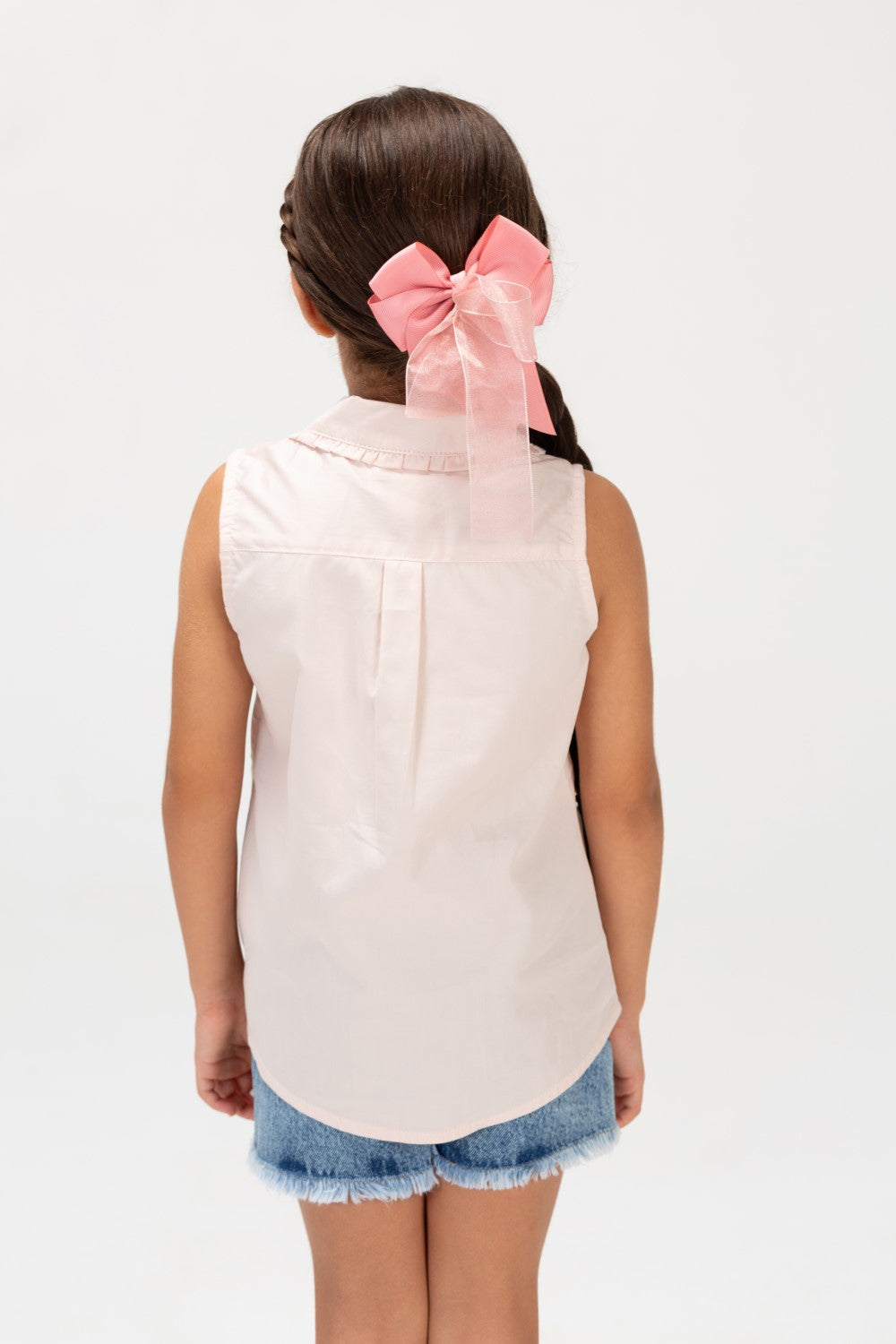 Girls Printed Blouse With Colored Front Buttons And Without Sleeves In Pink