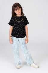 Girls Dotted Blouse With Elastic On The Side And A Necklace Around The Neck