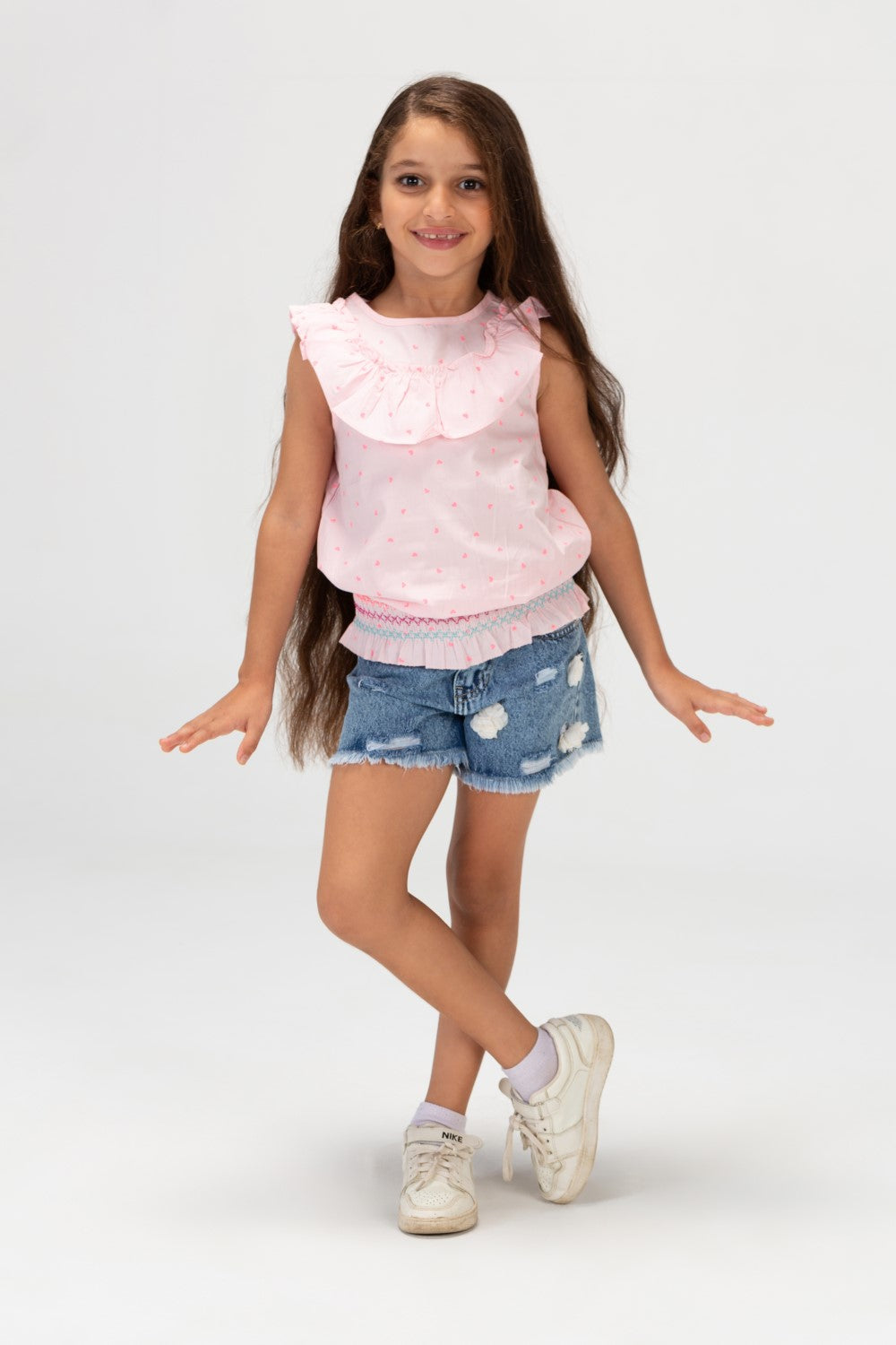 Girls Tomato Summer Doted Blouse Made Of Cotton Material And A Modern Cut In Pink