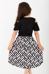 Girls Printed v-neck long from the back dress