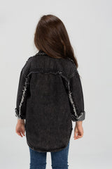 Girl's Denim Front Printed Unique Details Long Sleeves Shirt