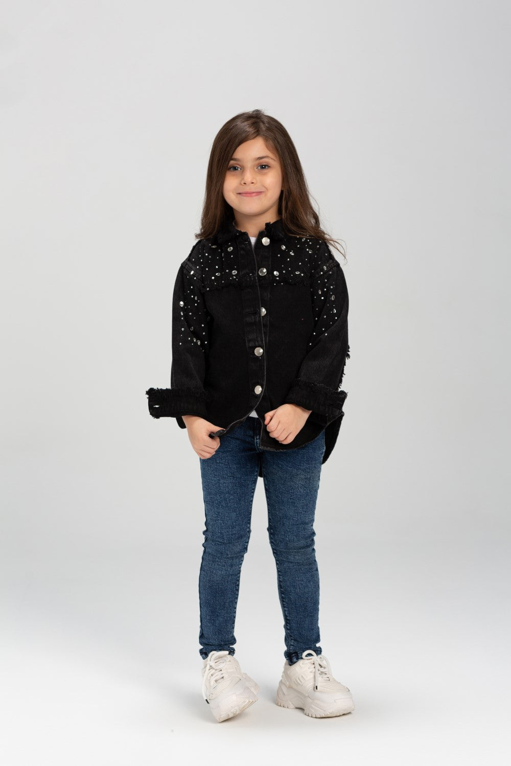 Girl's Denim Front Printed Unique Details Long Sleeves Shirt