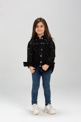 Girl's Denim Front Printed Unique Details Long Sleeves Shirt