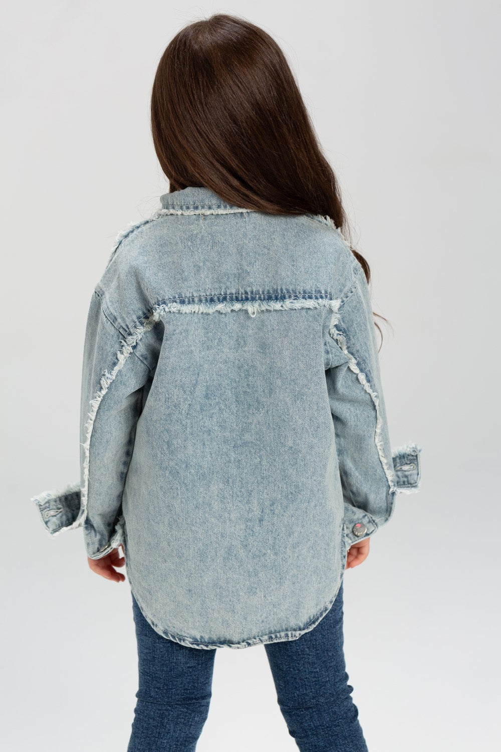 Girl's Denim Front Printed Unique Details Long Sleeves Shirt