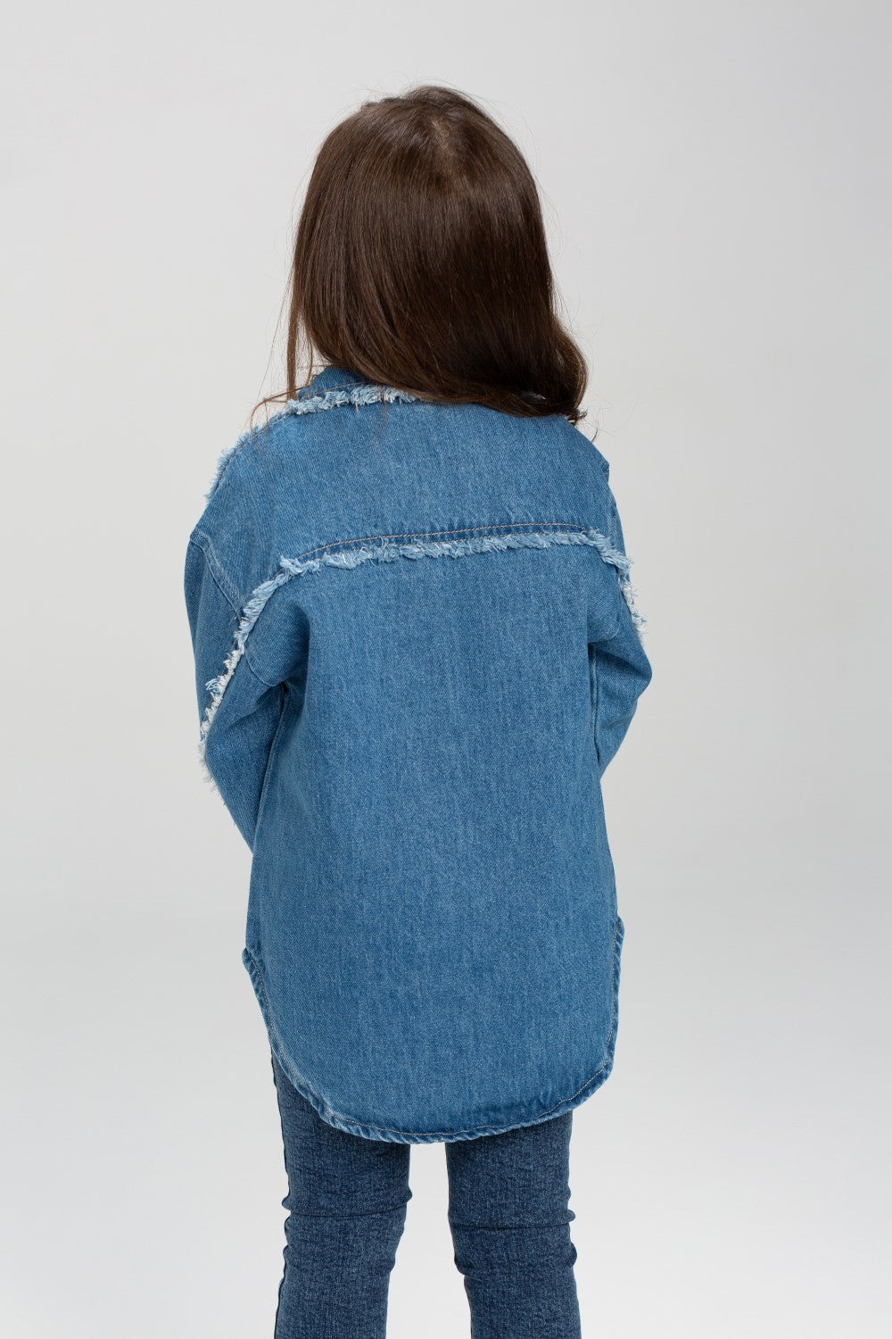 Girl's Denim Front Printed Unique Details Long Sleeves Shirt