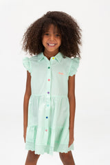Girls Summer Tomato Casual Dress With Colorful Front Buttons
