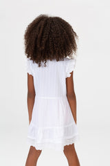 فستان كاجوال بنات بلون Tomato مع أزرار ملونة من الأمام باللون الأبيض