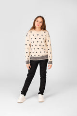 Girl's Round Neck Pullover With Hearts Printed In Practical Material