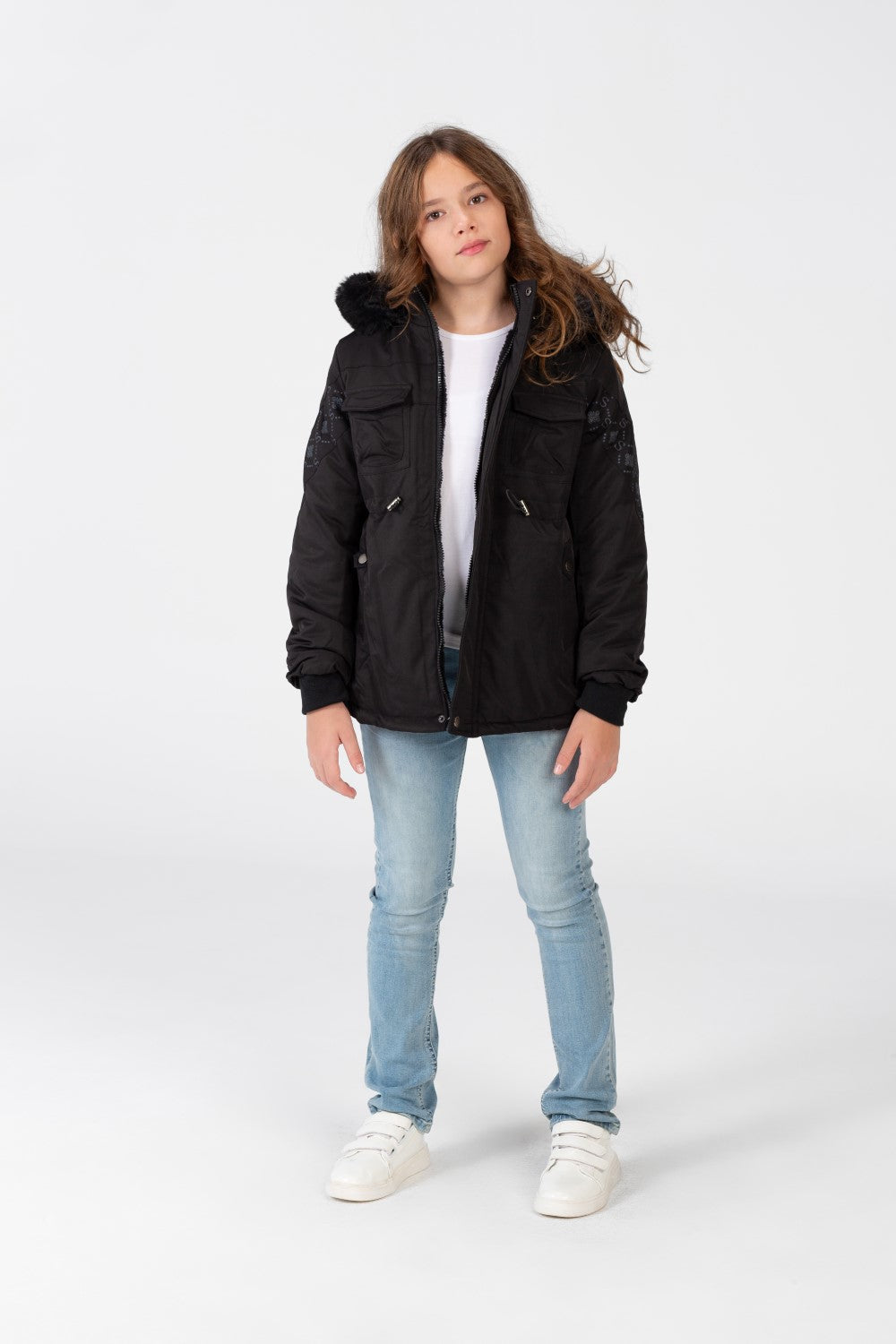 Girl's Heavy Waterproof Jacket With Long Sleeves And Zipper