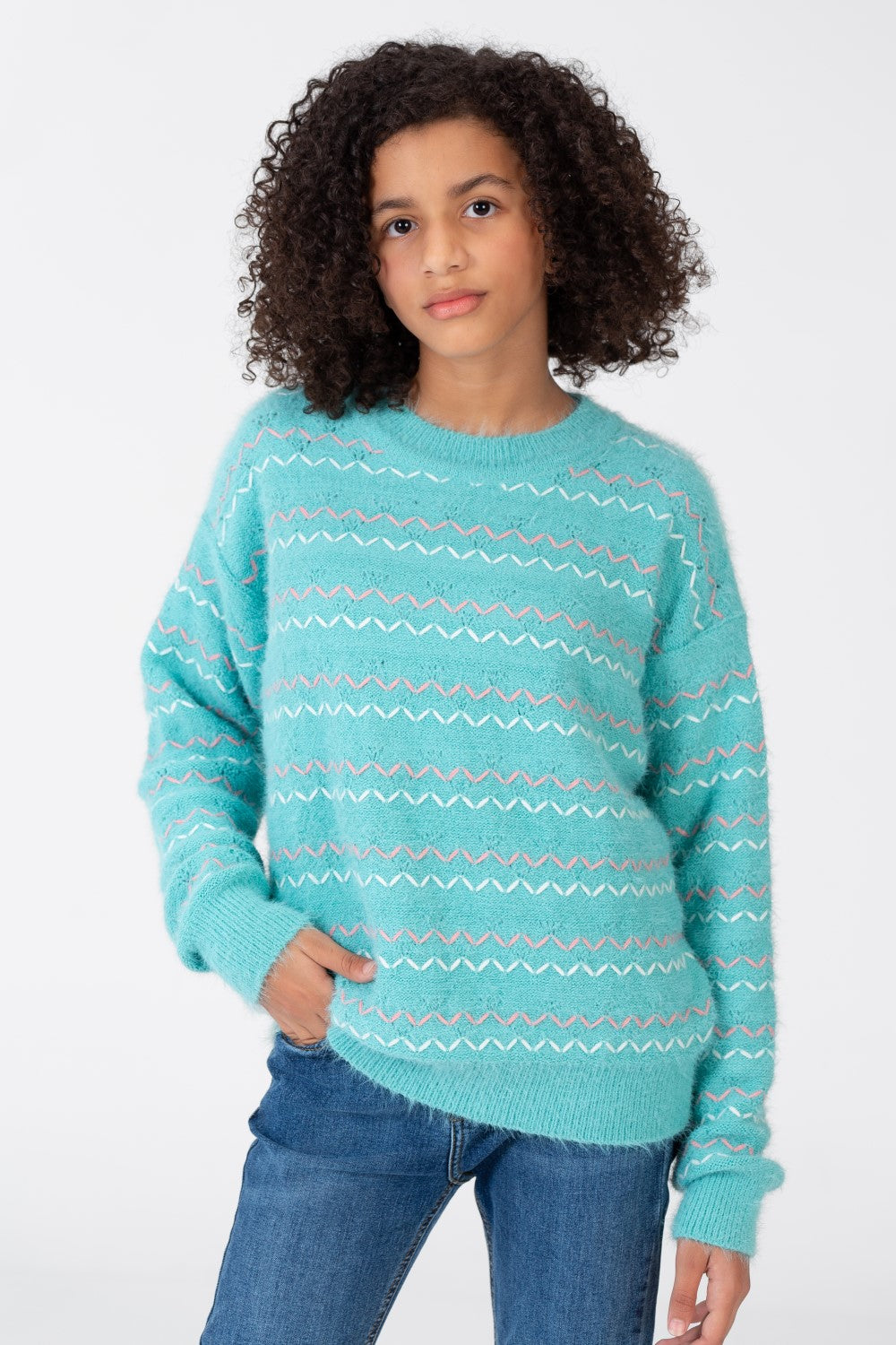 Girl's Striped Pullover With Round Neck And Long Sleeves