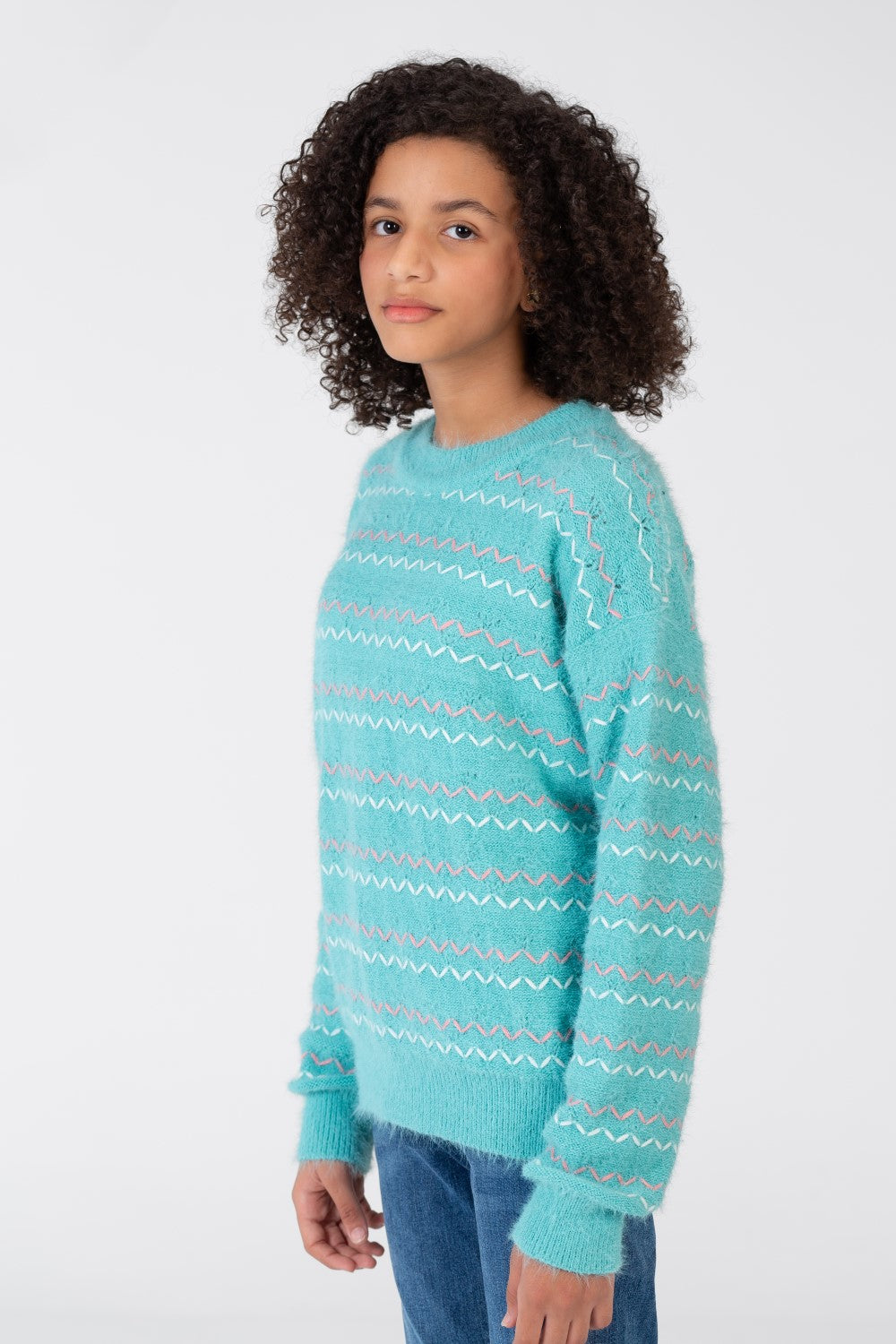 Girl's Striped Pullover With Round Neck And Long Sleeves