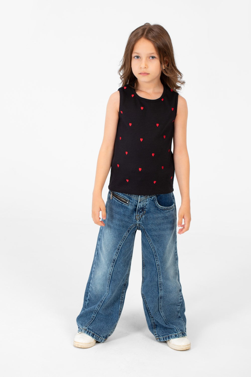 Girl's Summer Round Neck Heart Print Cut T-shirt Comfortable And Practical