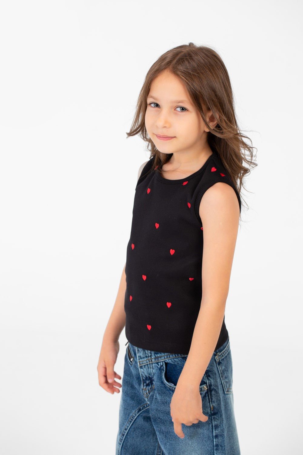 Girl's Summer Round Neck Heart Print Cut T-shirt Comfortable And Practical