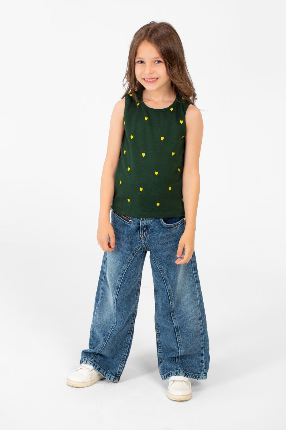 Girl's Summer Round Neck Heart Print Cut T-shirt Comfortable And Practical