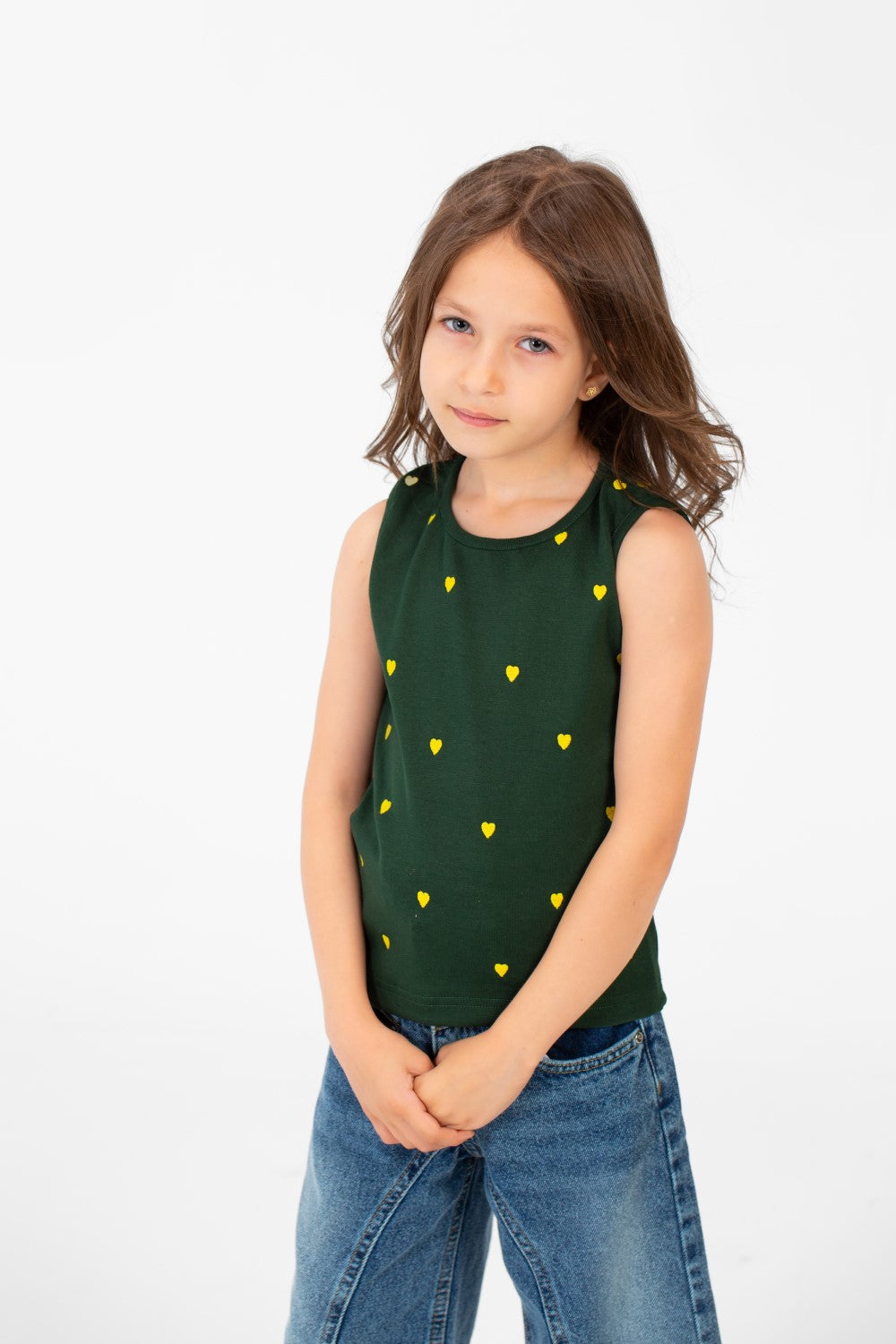 Girl's Summer Round Neck Heart Print Cut T-shirt Comfortable And Practical
