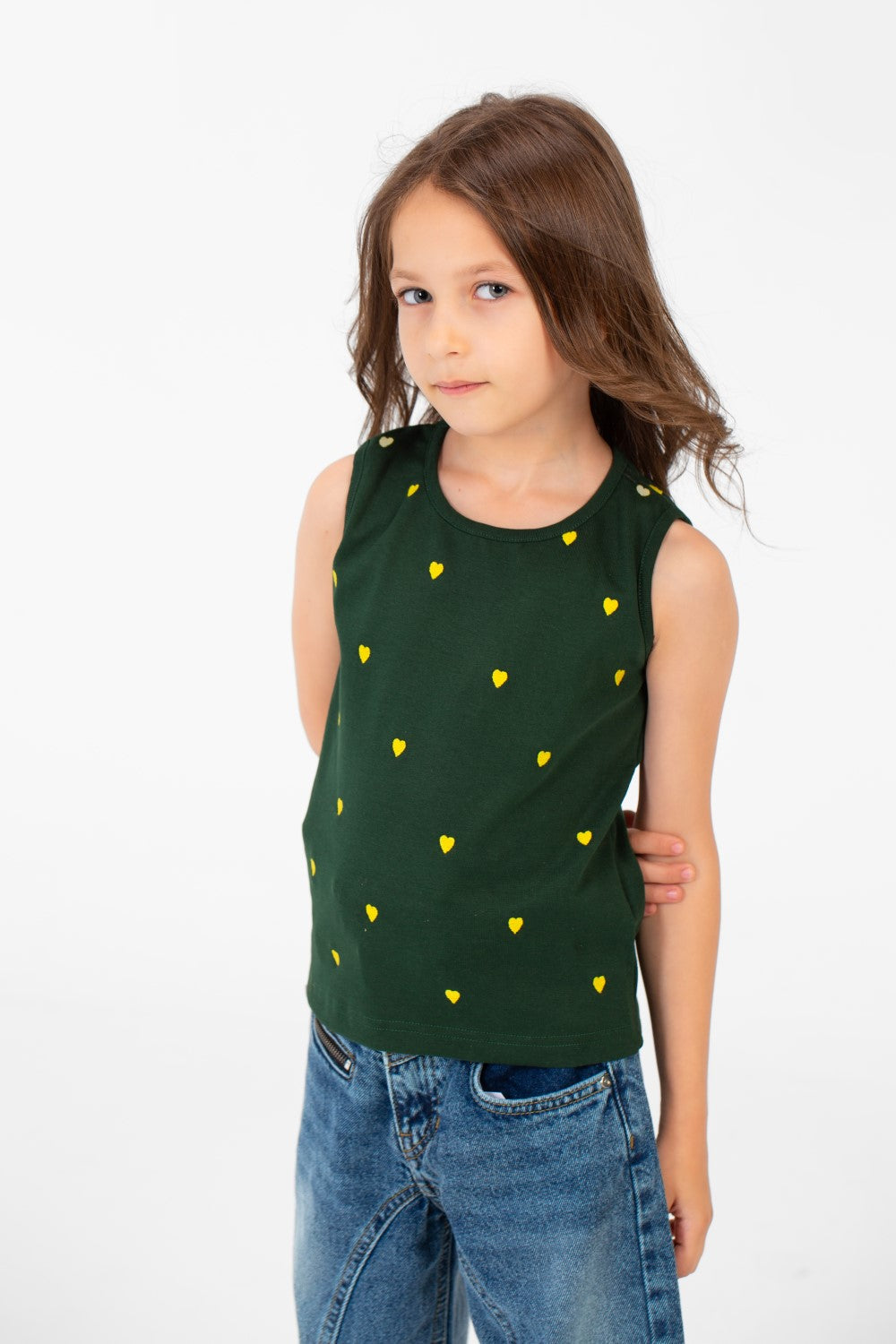 Girl's Summer Round Neck Heart Print Cut T-shirt Comfortable And Practical