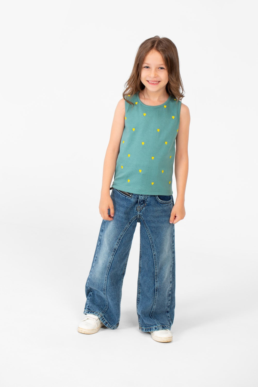 Girl's Summer Round Neck Heart Print Cut T-shirt Comfortable And Practical