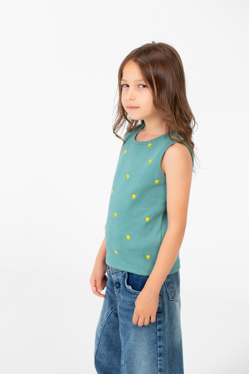Girl's Summer Round Neck Heart Print Cut T-shirt Comfortable And Practical