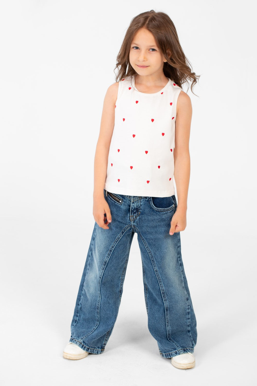 Girl's Summer Round Neck Heart Print Cut T-shirt Comfortable And Practical