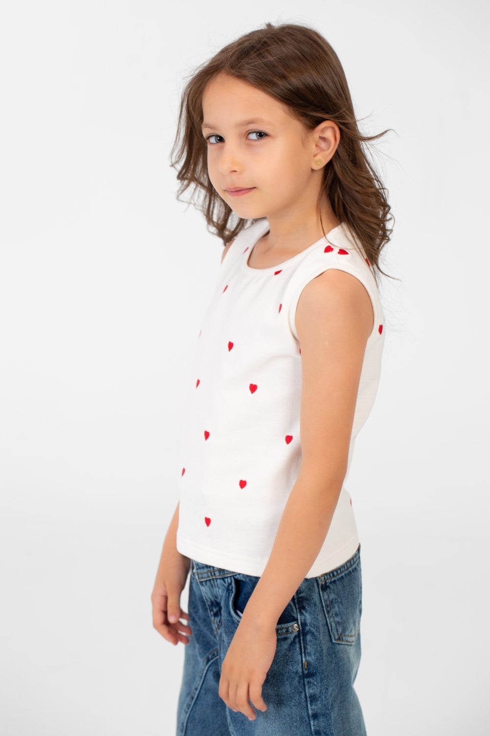 Girl's Summer Round Neck Heart Print Cut T-shirt Comfortable And Practical