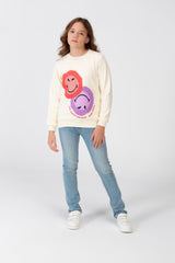 Girl's Sweatshirt With A Round Neck And An Emoji Print On The Front