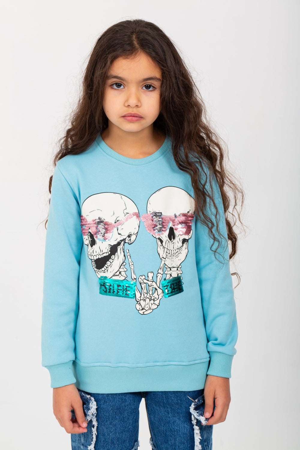 Girl's Round Neck Padded Front Print Sweatshirt
