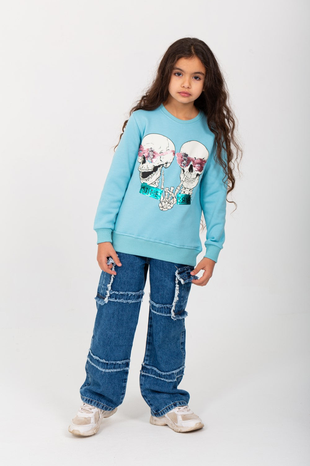 Girl's Round Neck Padded Front Print Sweatshirt