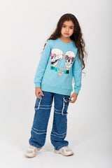 Girl's Round Neck Padded Front Print Sweatshirt