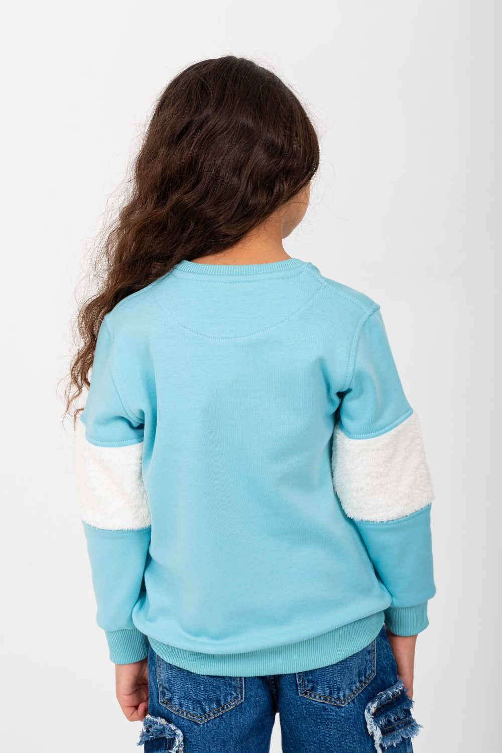 Girl's Round Neck With Unqiue Modern Front Pattern Padded Sweatshirt