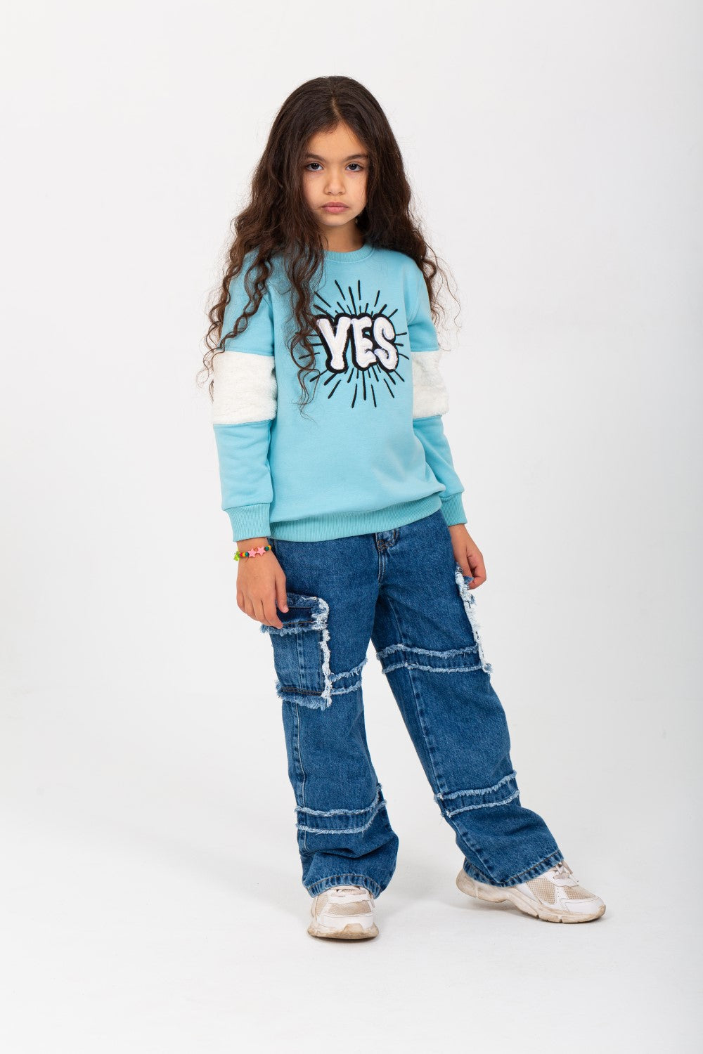 Girl's Round Neck With Unqiue Modern Front Pattern Padded Sweatshirt