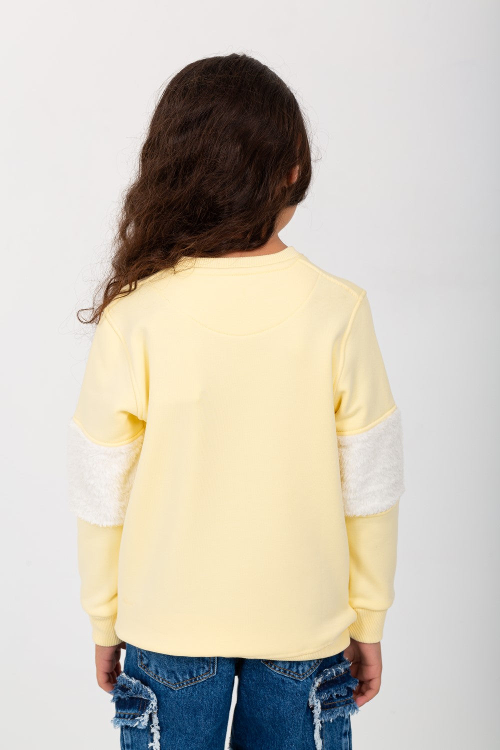 Girl's Round Neck With Unqiue Modern Front Pattern Padded Sweatshirt