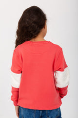 Girl's Round Neck With Unqiue Modern Front Pattern Padded Sweatshirt
