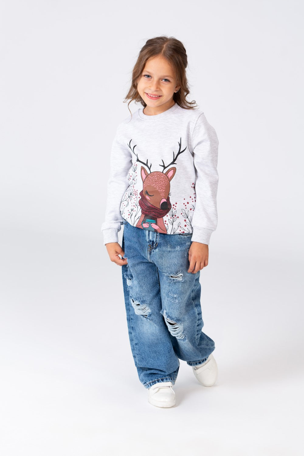 سويت شيرت بياقة دائرية مطبوع من خامة ميلتون للبنات