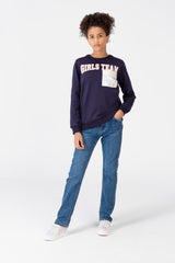 Girl's Sweatshirt With A Round Neck And A Print On The Front
