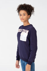 Girl's Sweatshirt With A Round Neck And A Print On The Front