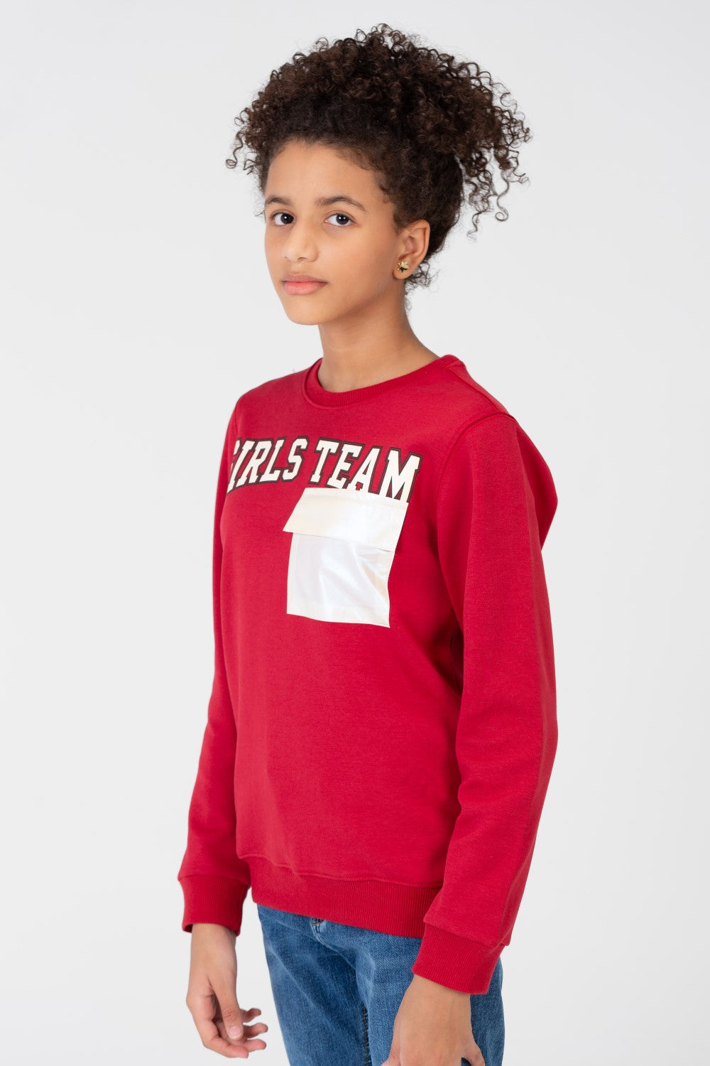 Girl's Sweatshirt With A Round Neck And A Print On The Front