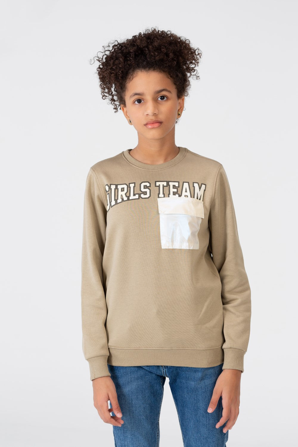 Girl's Sweatshirt With A Round Neck And A Print On The Front