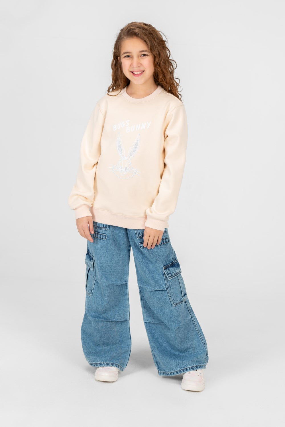 Girl's Crew Neck Sweatshirt With Front Buns Bunny Print