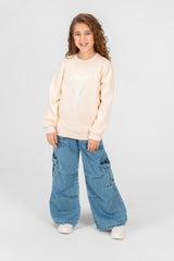 Girl's Crew Neck Sweatshirt With Front Buns Bunny Print