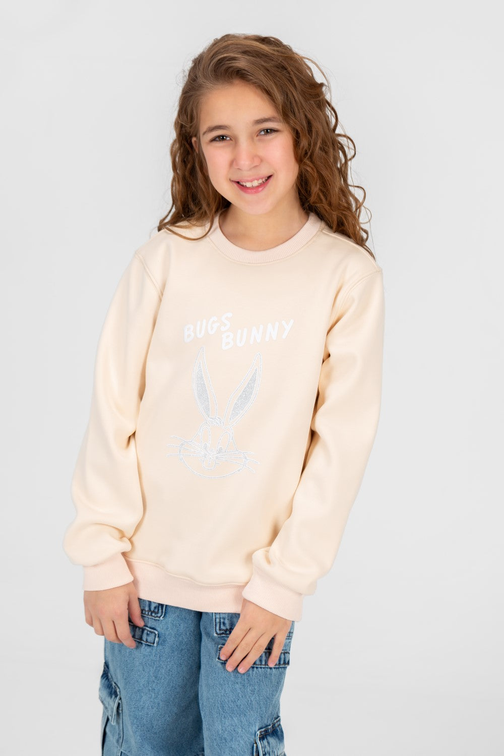Girl's Crew Neck Sweatshirt With Front Buns Bunny Print