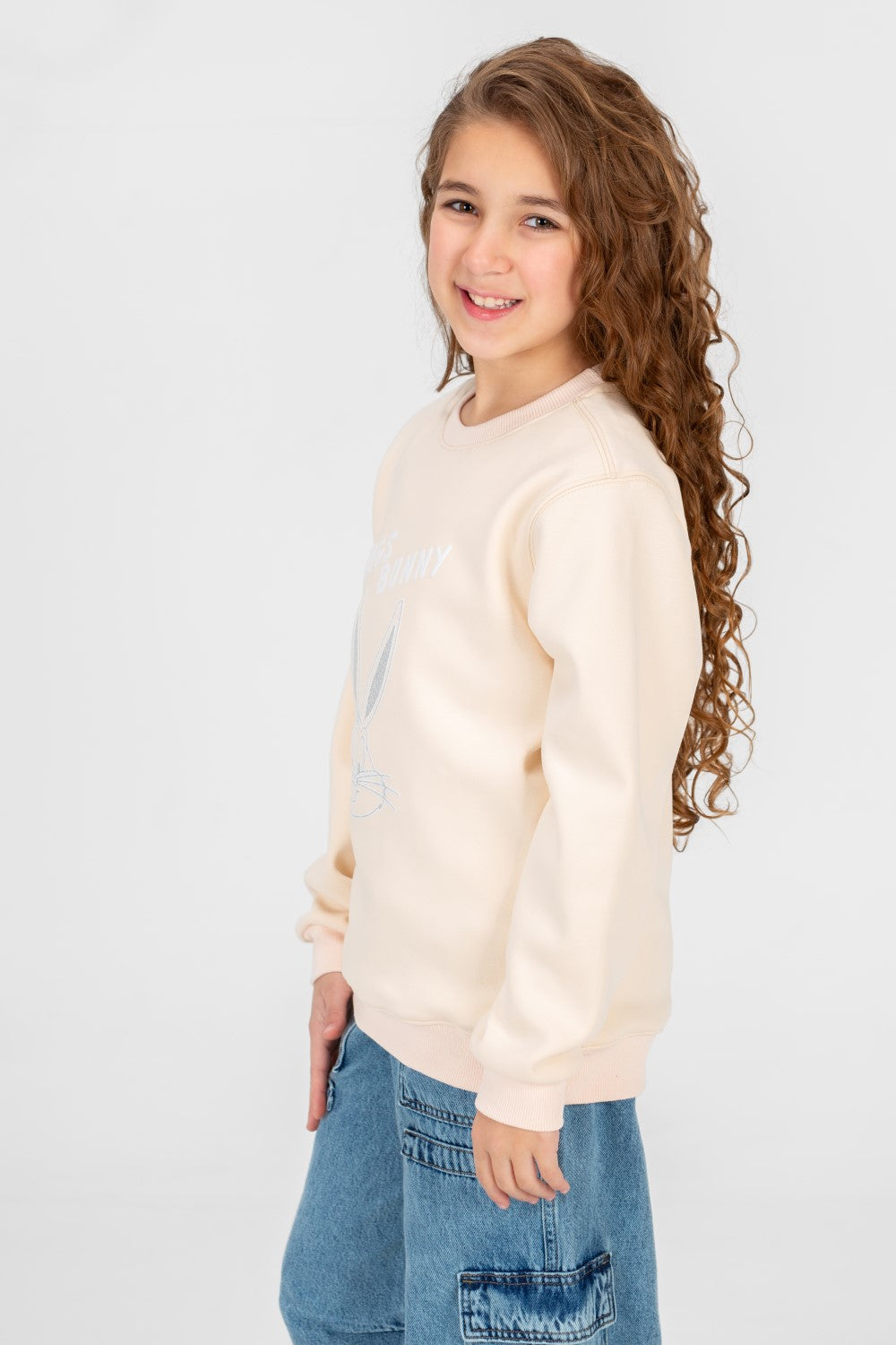 Girl's Crew Neck Sweatshirt With Front Buns Bunny Print