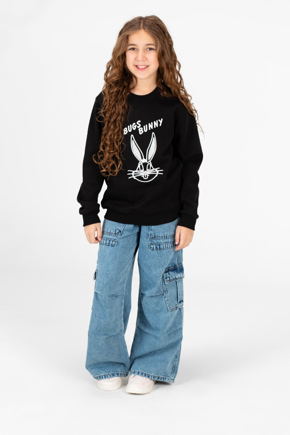 Girl's Crew Neck Sweatshirt With Front Buns Bunny Print
