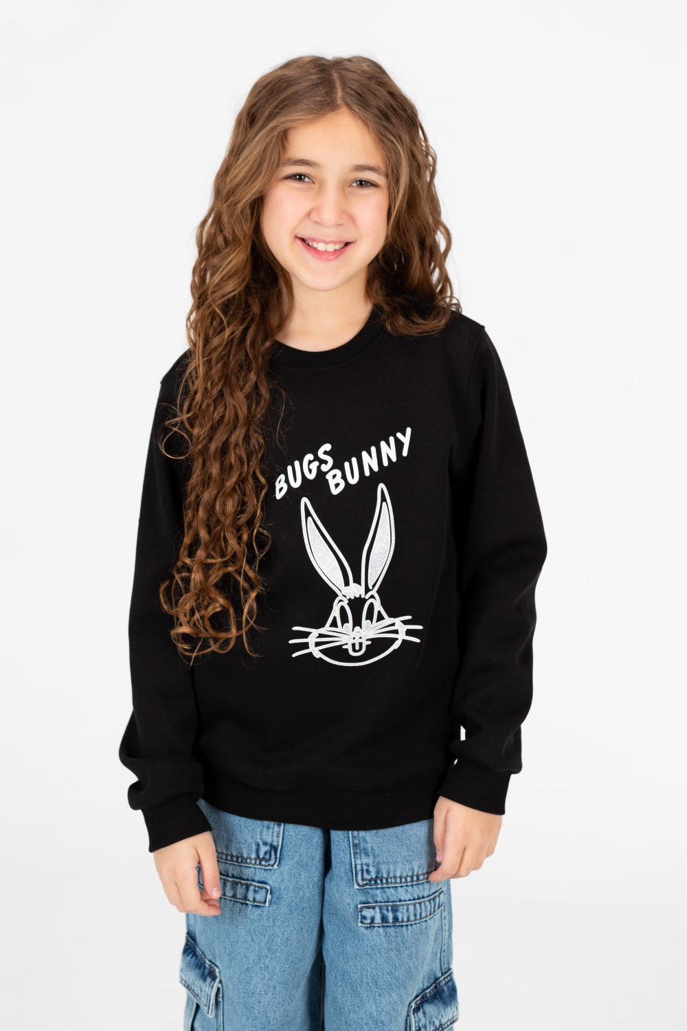 Girl's Crew Neck Sweatshirt With Front Buns Bunny Print