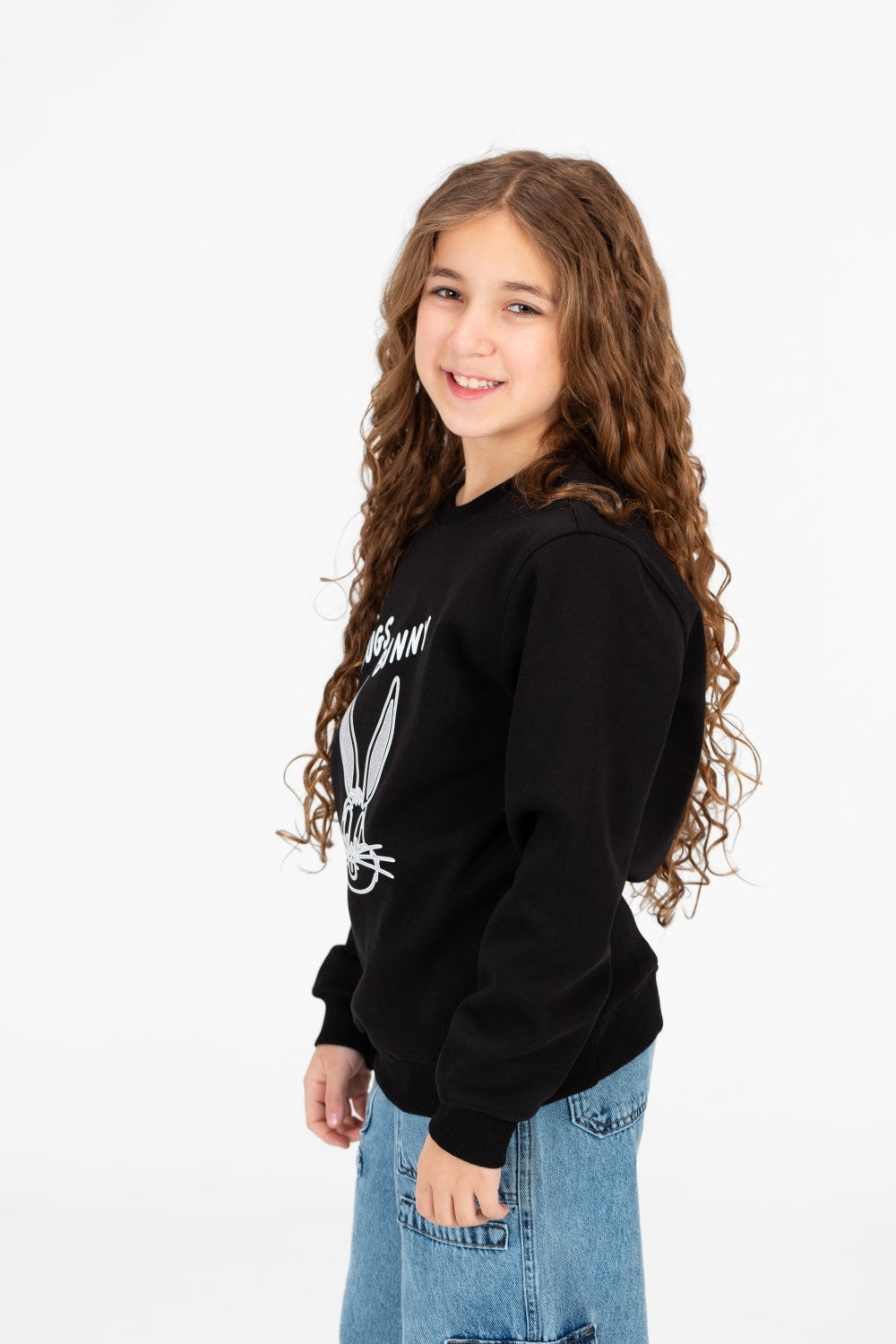 Girl's Crew Neck Sweatshirt With Front Buns Bunny Print