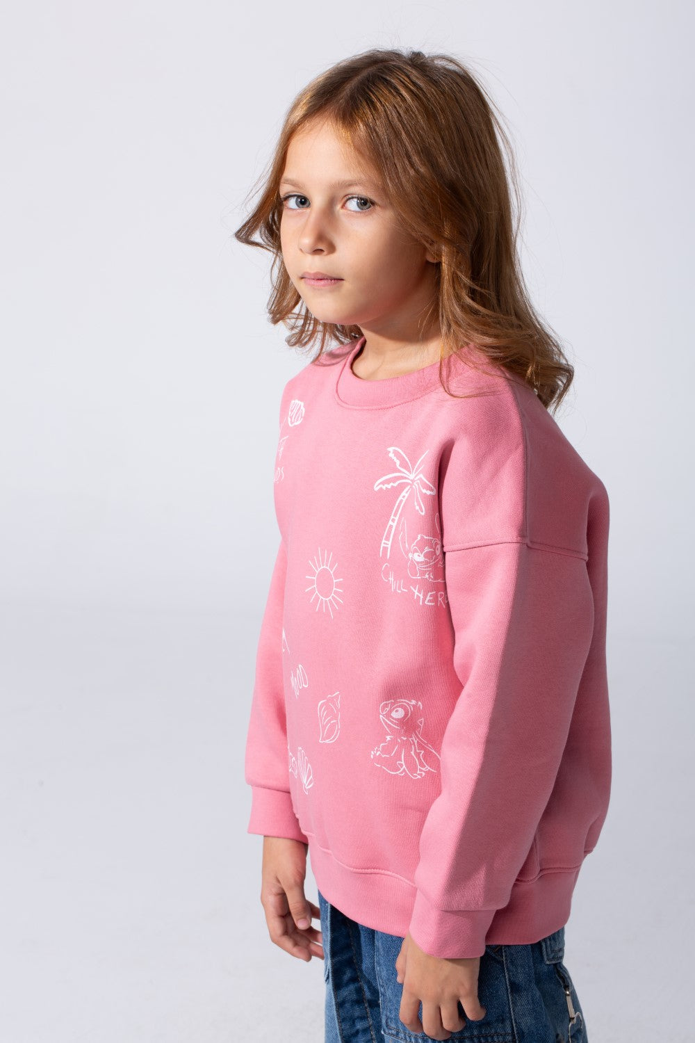 Girl's Slim Fit Melton Round Neck Sweatshirt With Front Prints