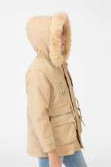 Girl's Gabardine fur Hood Jacket With Pockets